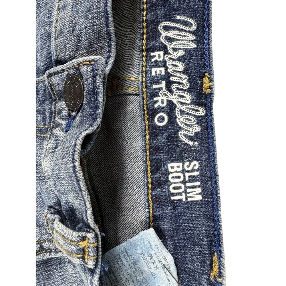 Wrangler Retro Slim Bootcut Jeans Mens 34x30 Blue Washed Faded Rugged 1077MWZGL